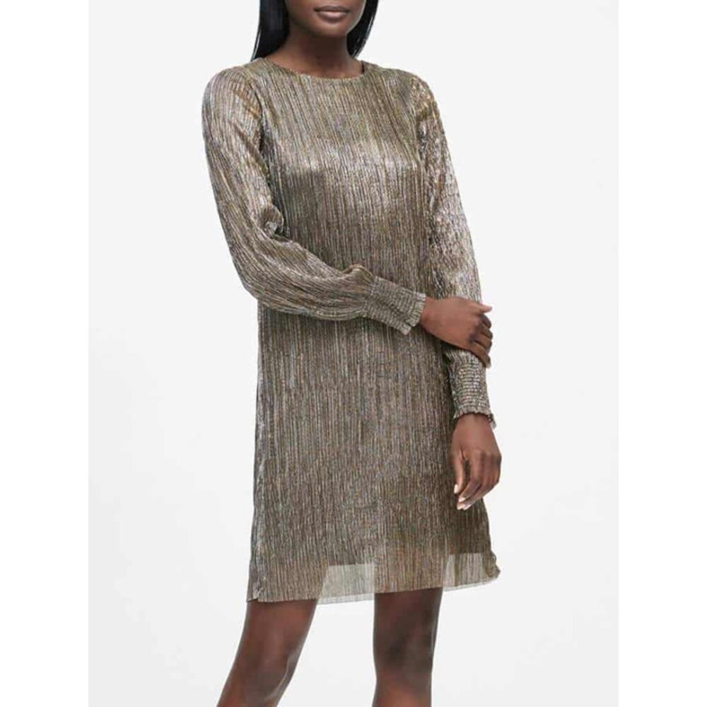Banana Republic Shimmer Long Sleeve Mini Dress Gold 2 NWT
